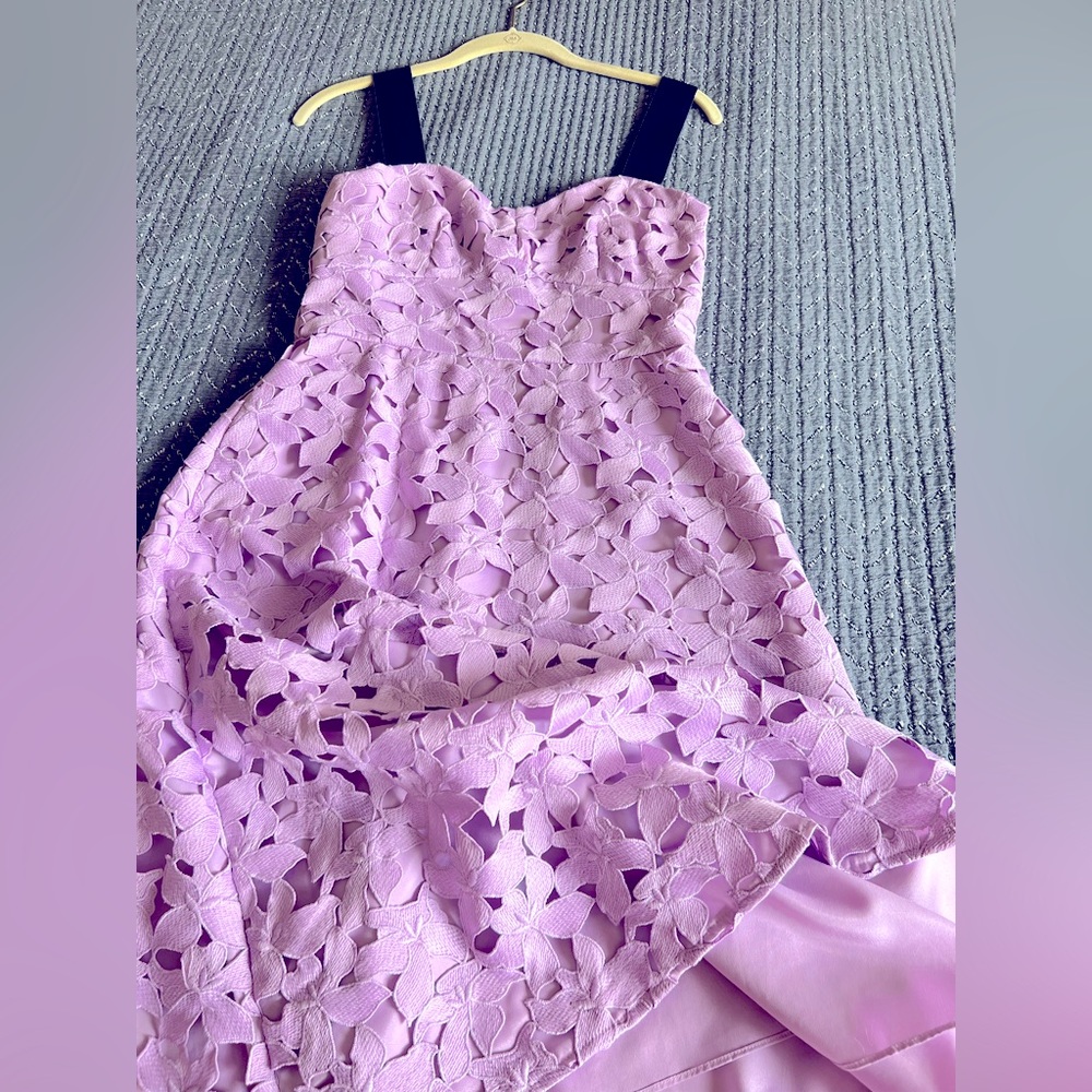 J. Crew Eyelet midi dress in a soft violet color with navy blue straps. Size 2.